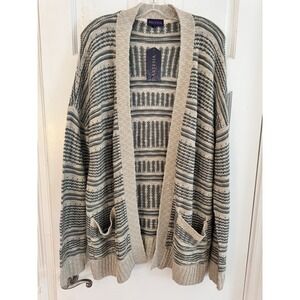 NWT's Boho Neutral Open Front Knit Cardigan Cozy Textured Striped Pockets 2XL